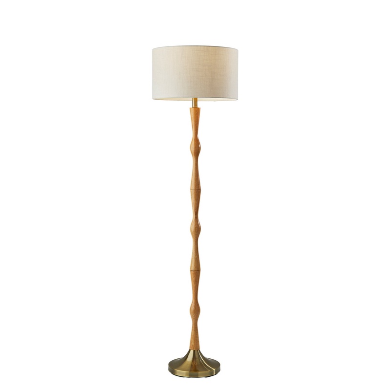 Eve Floor Lamp in Natural Oak Wood with Antique Brass Accent