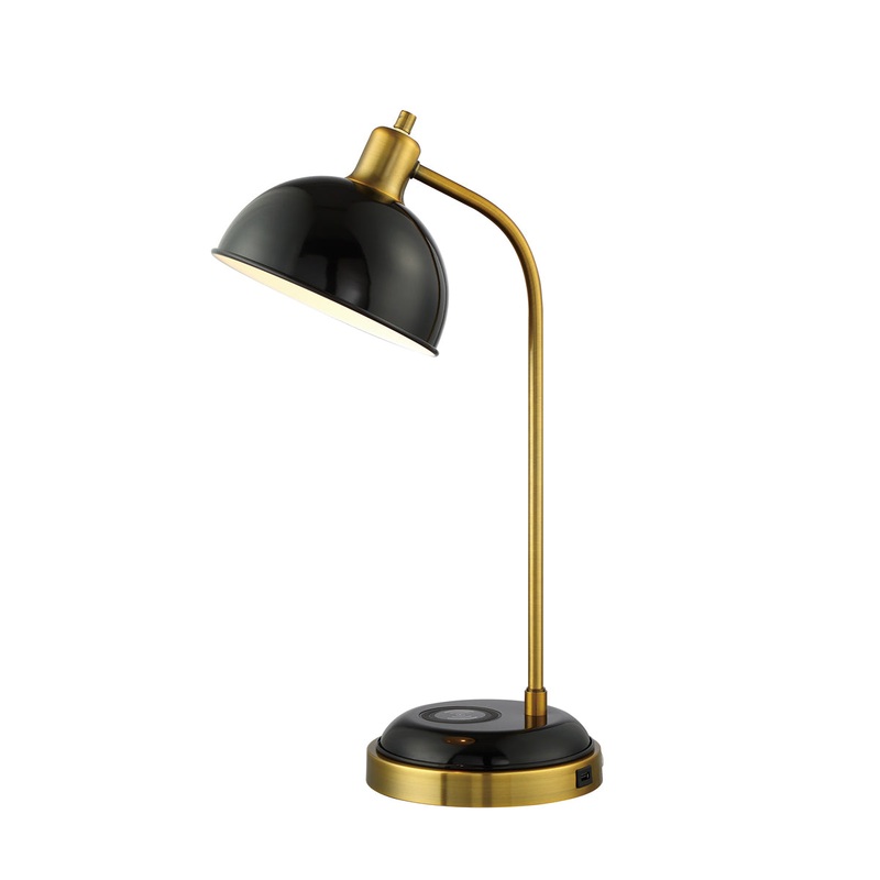Claine Table Lamp with Wireless Charging Pad in Antique Bronze & Black
