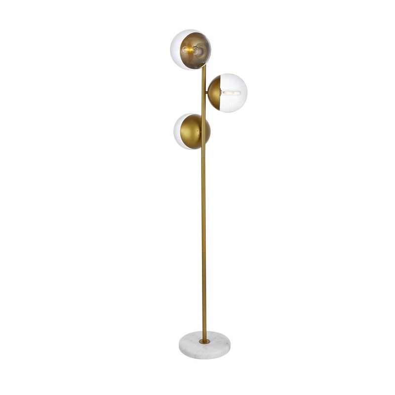 Eclipse 3-Light Floor Lamp in Brass & Clear