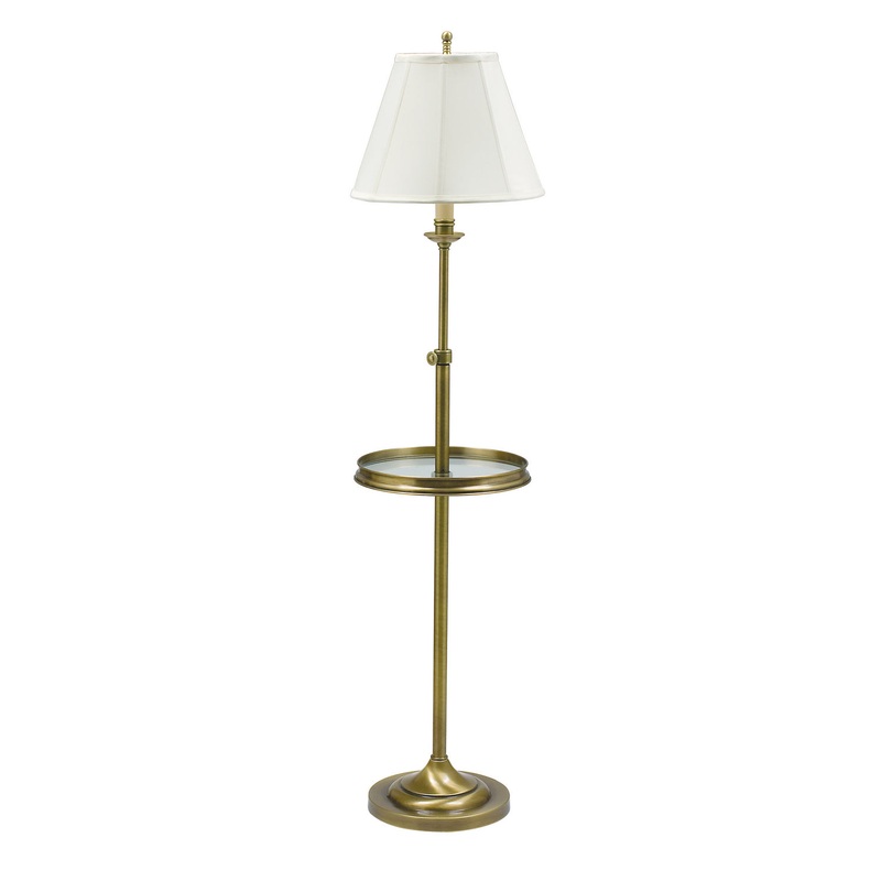 Club Adjustable Floor Lamp with glass Table & Off-White Linen Softback Shade