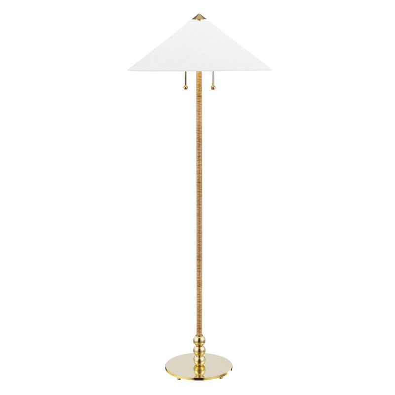 Flare 2-Light Floor Lamp in Aged Brass with White Belgian Linen Shade