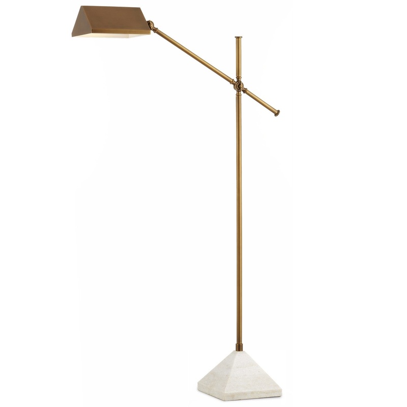 Repertoire 1-Light Floor Lamp in Antique Brass & White