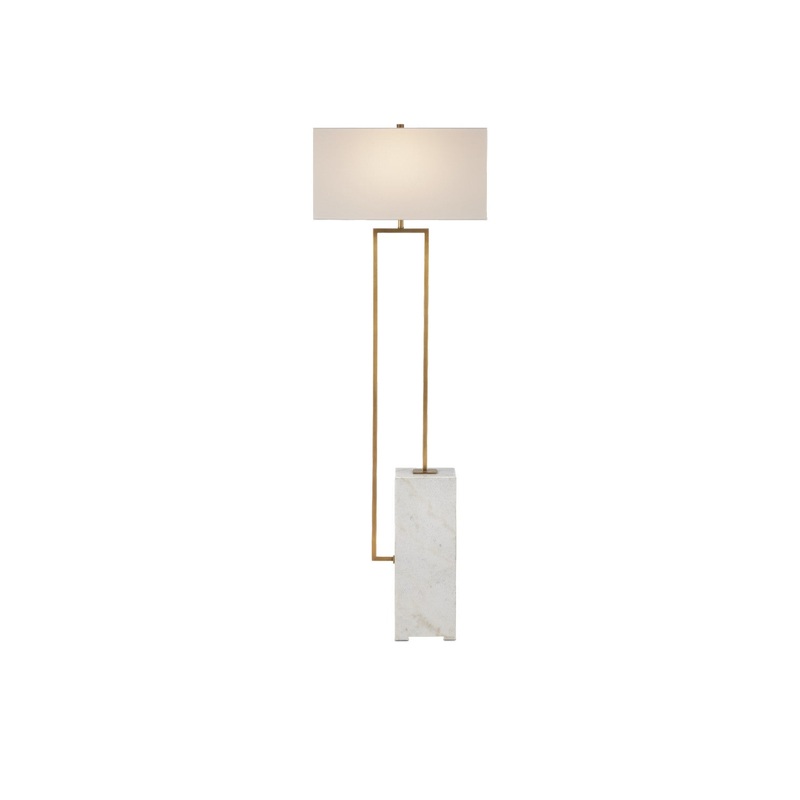 1-Light Floor Lamp in White & Antique Brass