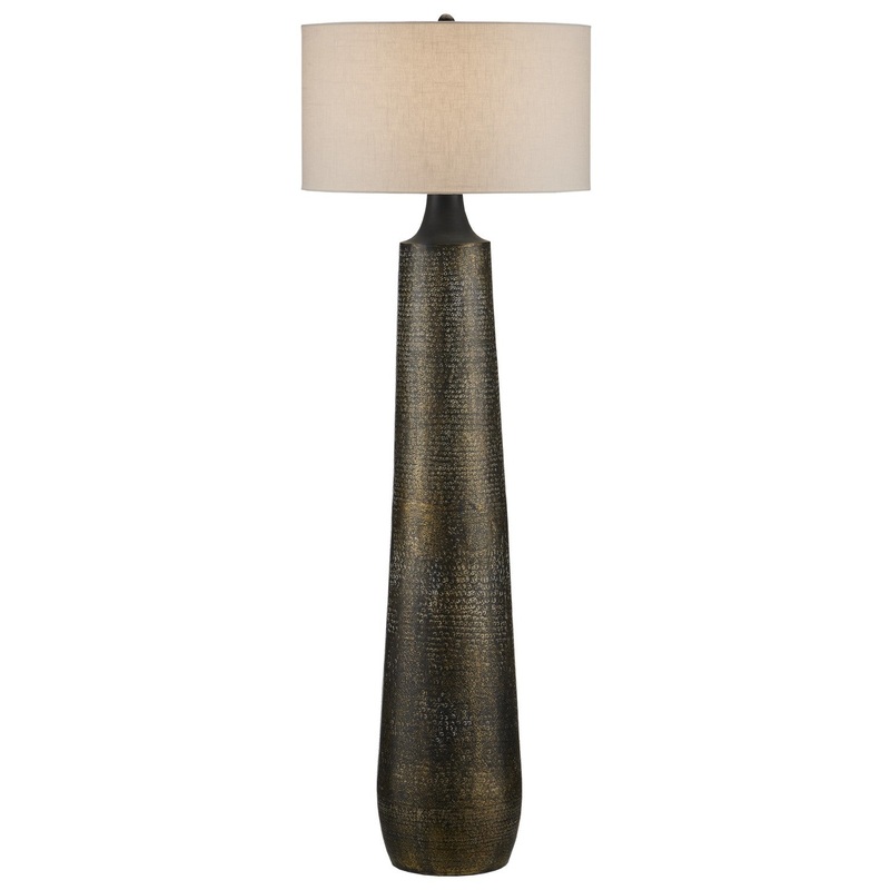 Brigadier 1-Light Floor Lamp in Antique Brass & Black & Whitewash