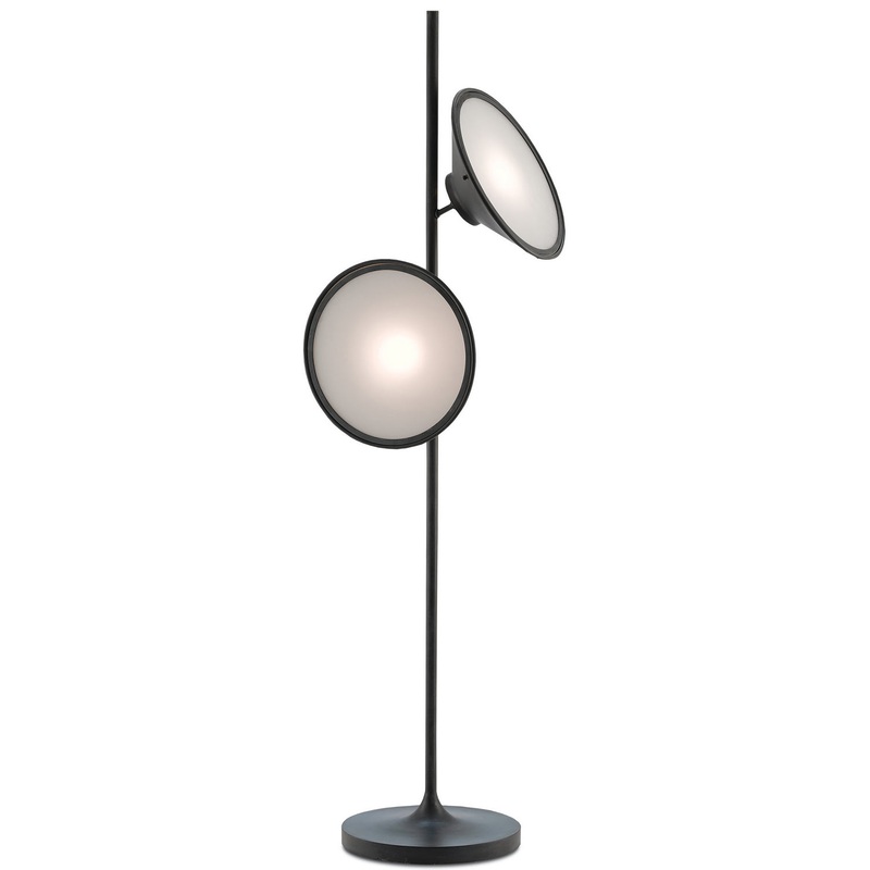 Bulat 2-Light Floor Lamp in Antique Black & White Opaque