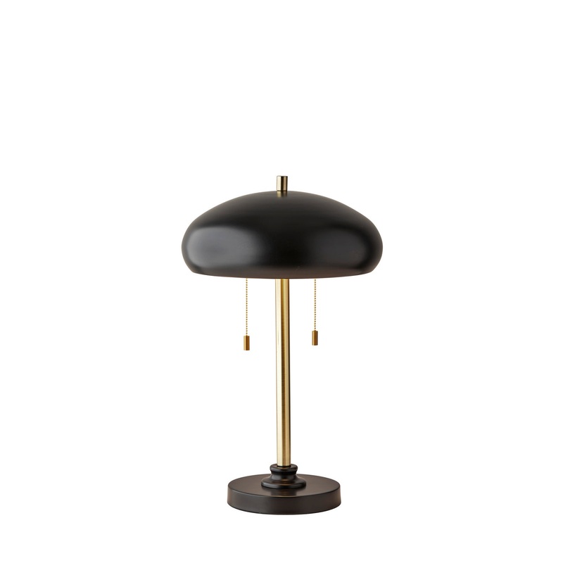 Cap 2-Light Table Lamp in Black & Antique Brass