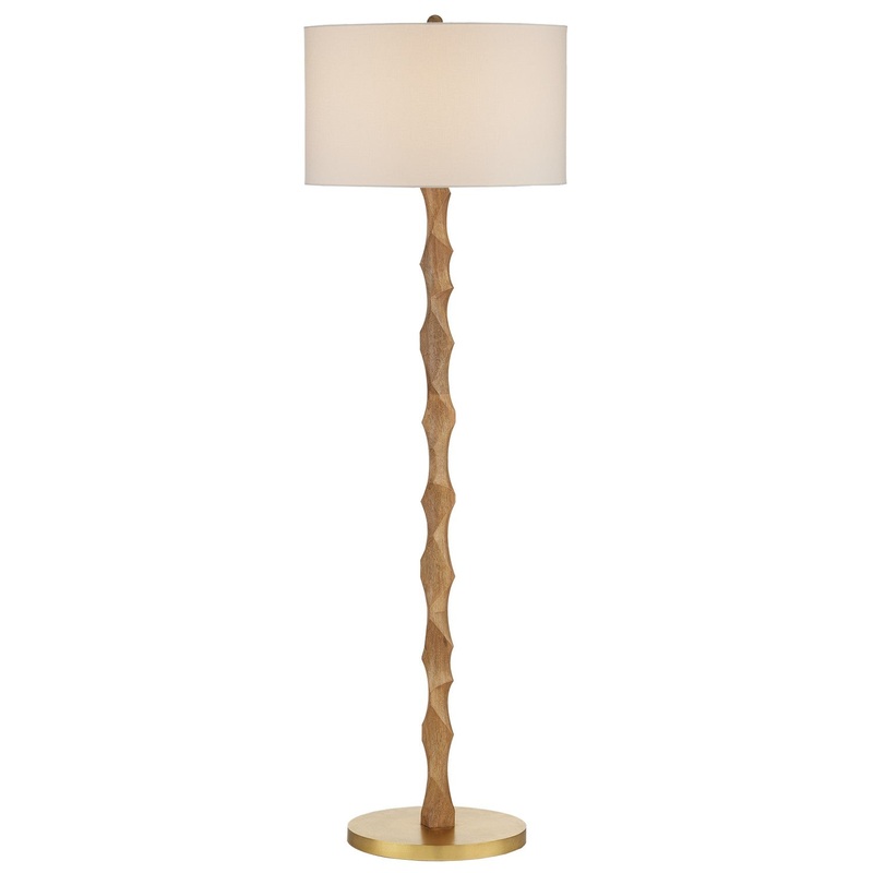 Sunbird 1-Light Floor Lamp in Natural & Brass