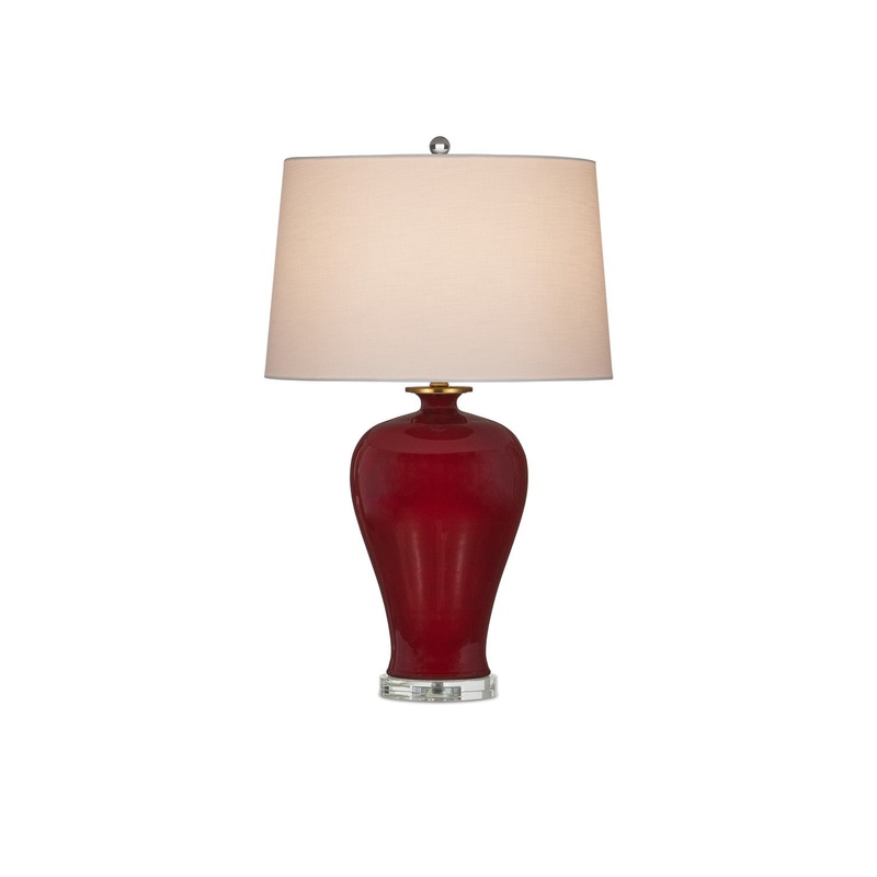 1-Light Table Lamp in Imperial Red & Clear & Natural Brass