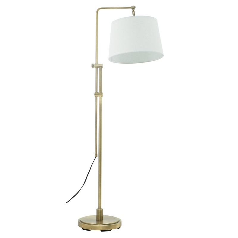 Crown Point Floor Bridge Lamp with Off-White Linen Hardback