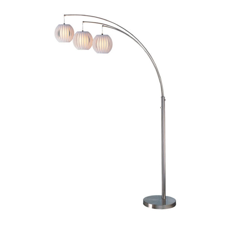Deion 3-Light Arch Lamp in Polished Steel with White Shade