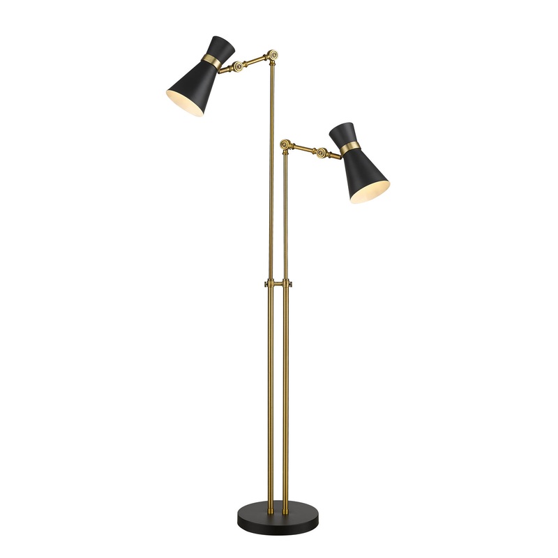 Soriano Two Light Floor Lamp in Matte Black & Heritage Brass