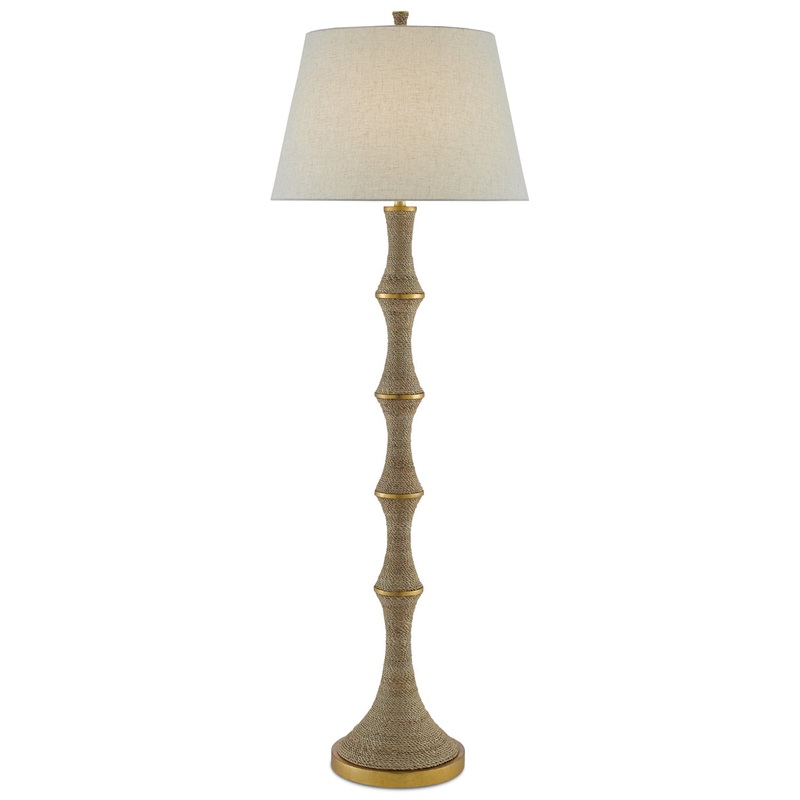 Bourgeon 1-Light Floor Lamp in Natural & Dark Contemporary Gold Leaf with Beige Poplin Cotton Shade