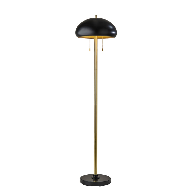 Cap 2-Light Floor Lamp in Black & Antique Brass