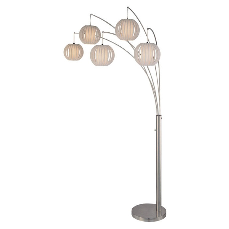 Deion 5-Light Arch Lamp in Polished Steel with White Shade