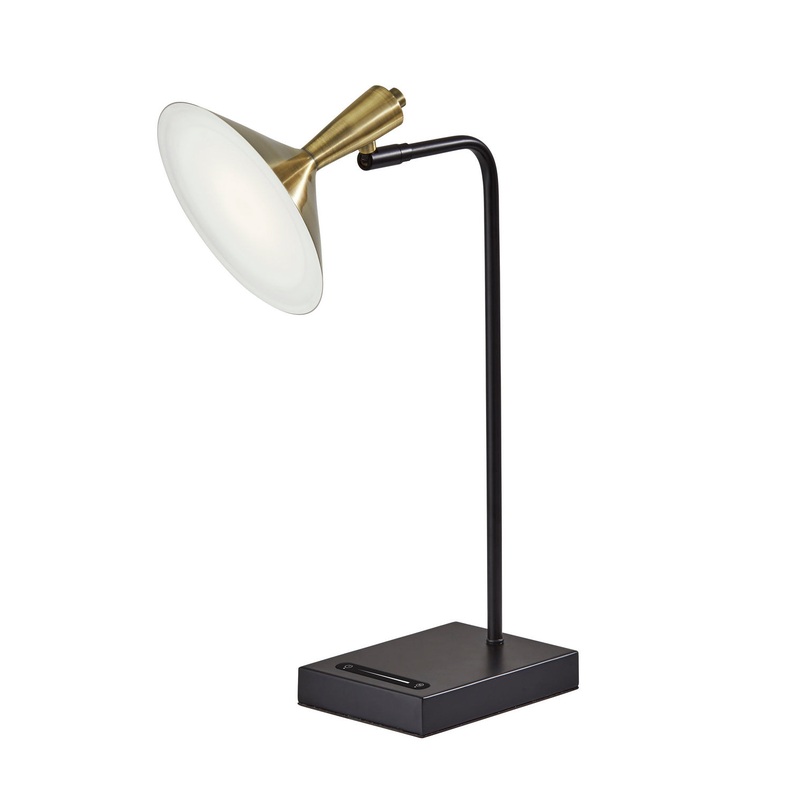 Lucas LED Desk Lamp in Black with Antique Brass