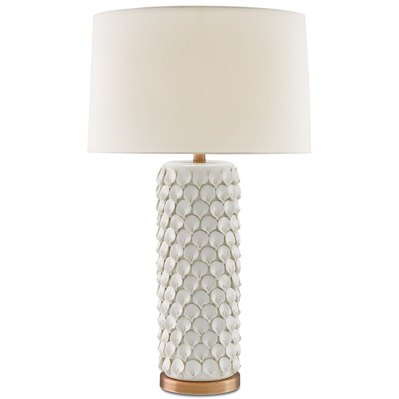 Calla 1-Light Table Lamp in Cream & Antique Brass with Eggshell Shantung Shade
