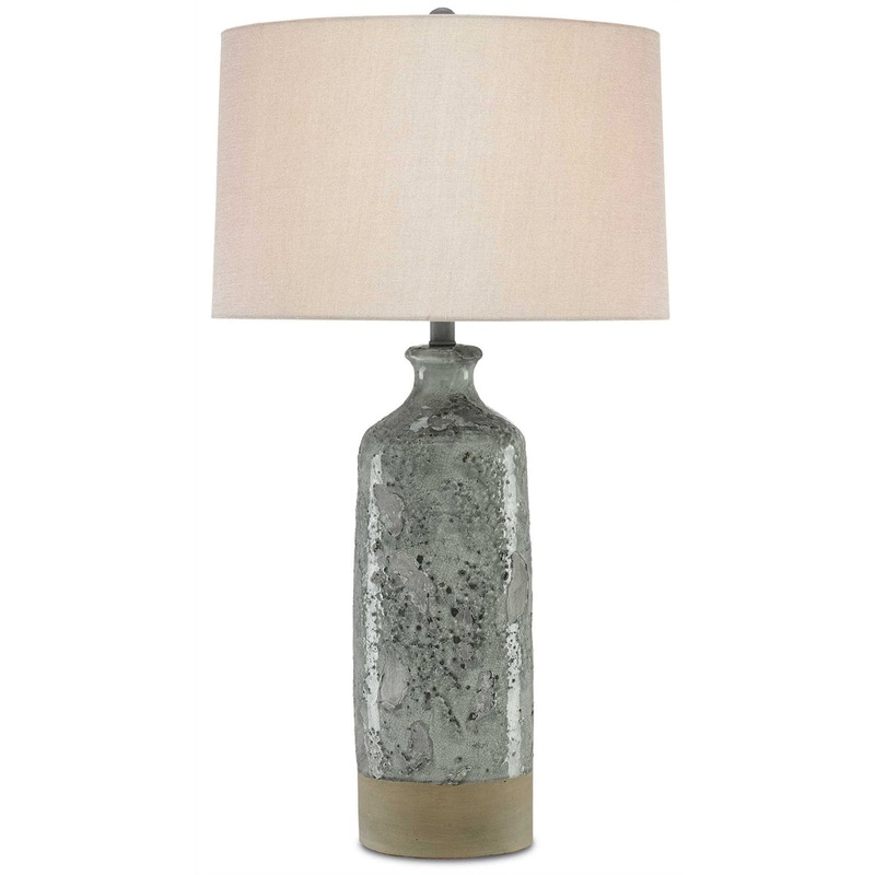 Stargazer 1-Light Table Lamp in Celadon Crackle & Gray with Almond Linen Shade