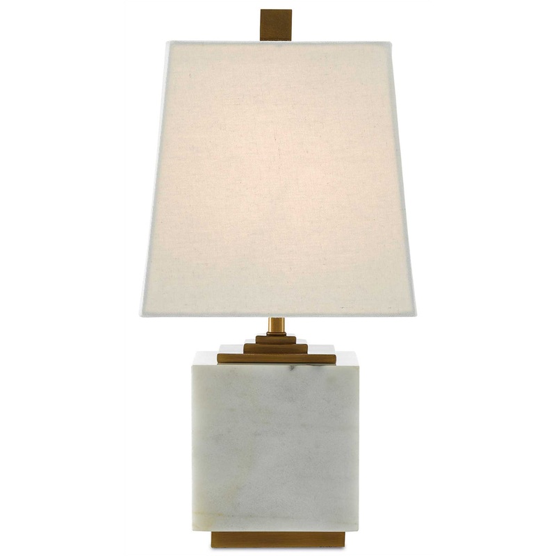 Annelore 1-Light Table Lamp in White & Antique Brass with White Linen Shade