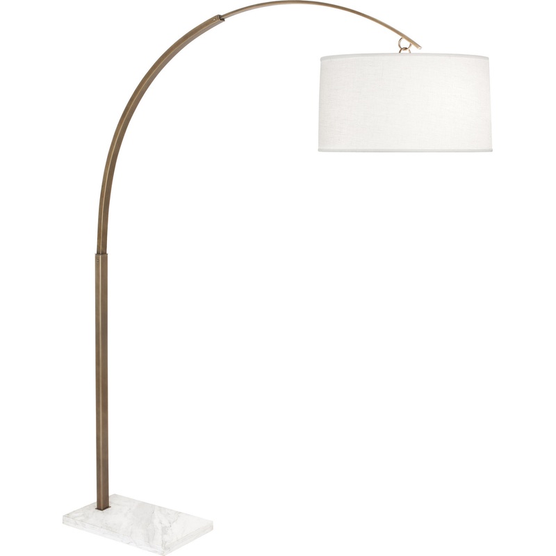 Archer Floor Lamp in Warm Brass with White Brussels Linen Shade