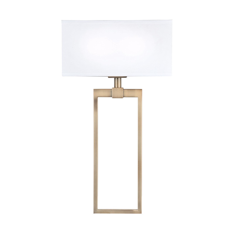 2 Light Sconce in Aged Brass with White Fabric Bolt-On Shade
