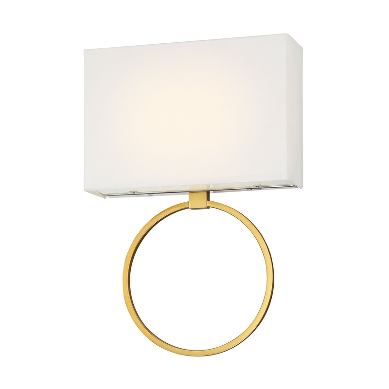 Chassell ADA LED Wall Sconce in Painted Honey Gold with White Fabric Shade