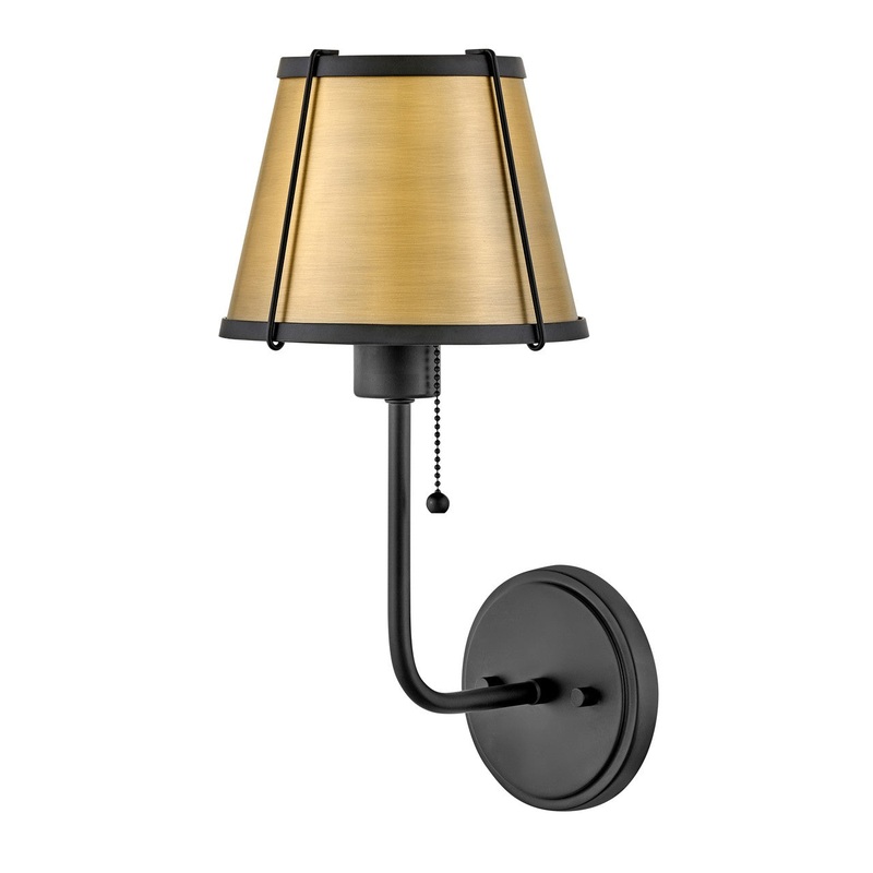 Clarke LED Wall Sconce in Black with Lacquered Dark Brass accents