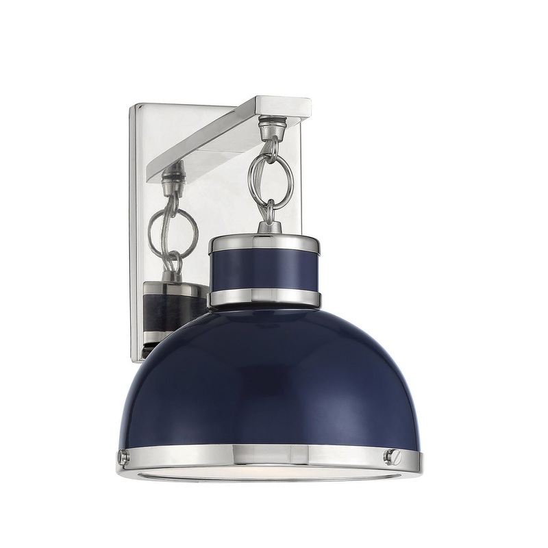 Corning 1-Light Sconce in Navy with Polished Nickel Accents