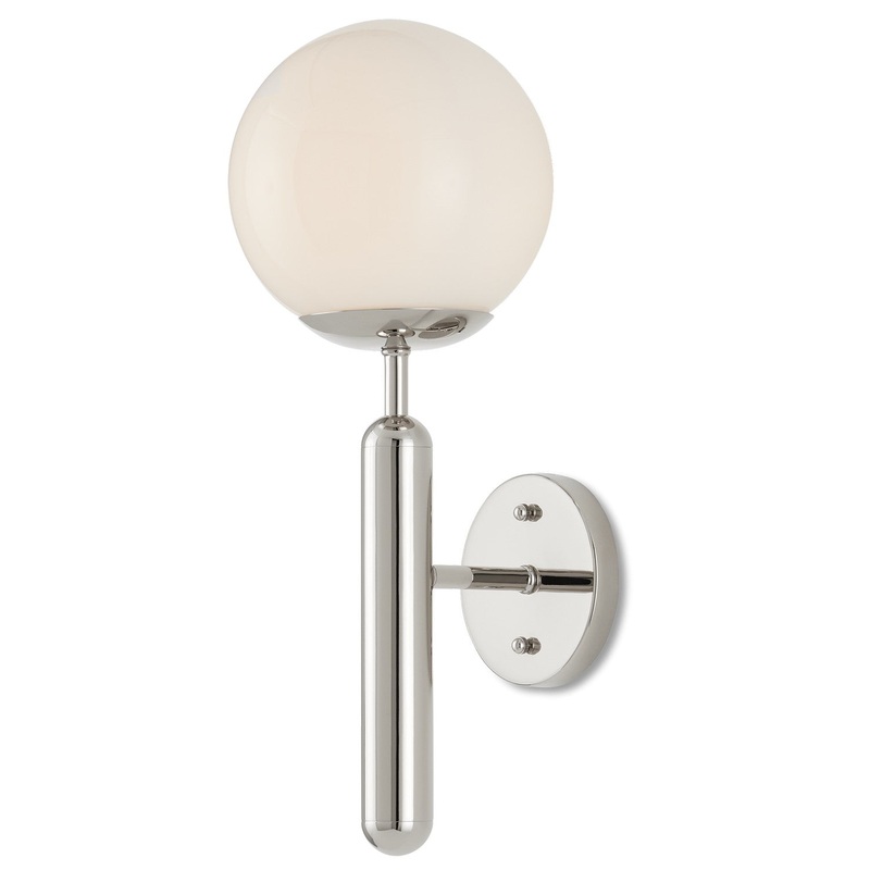 Barbican 1-Light Wall Sconce in Polished Nickel & White