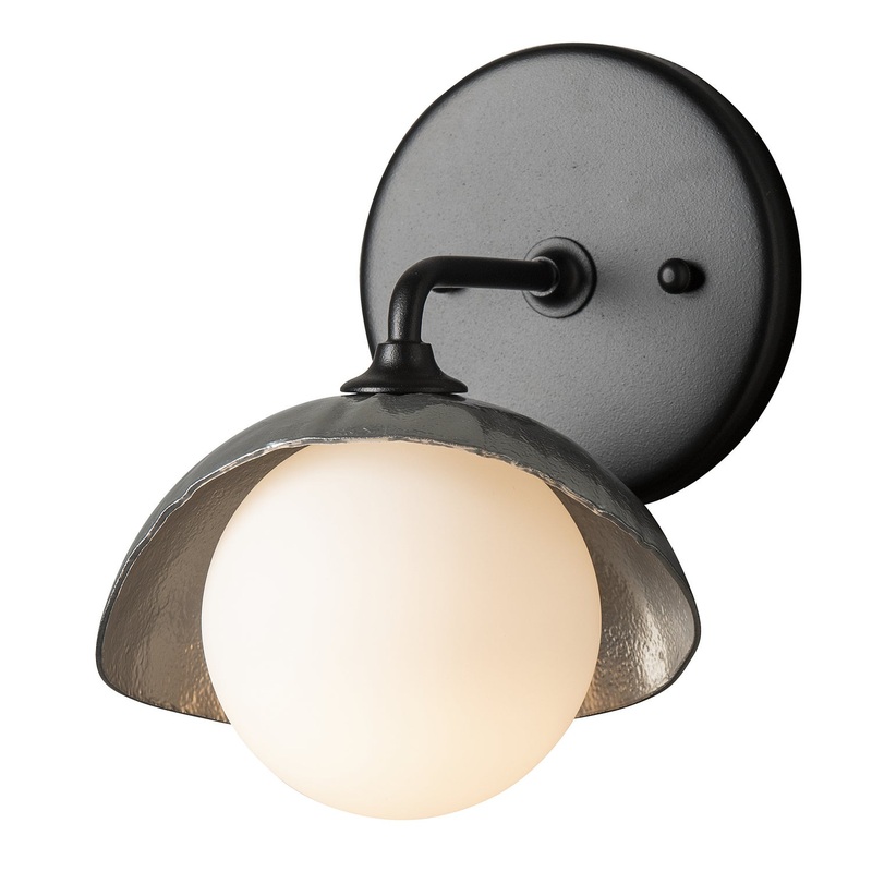 Brooklyn 1-Light Single Shade Bath Sconce in Black with Sterling Accent