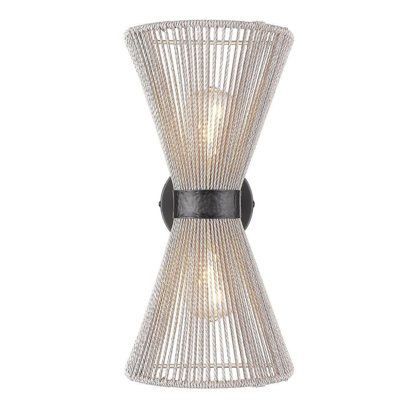 Avon 2-Light Wall Sconce in Matte Black with Bleached Raphia