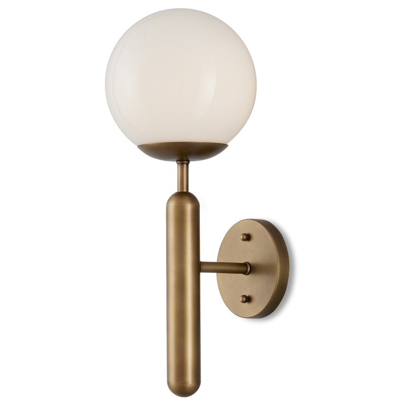 Barbican 1-Light Wall Sconce in Antique Brass & White