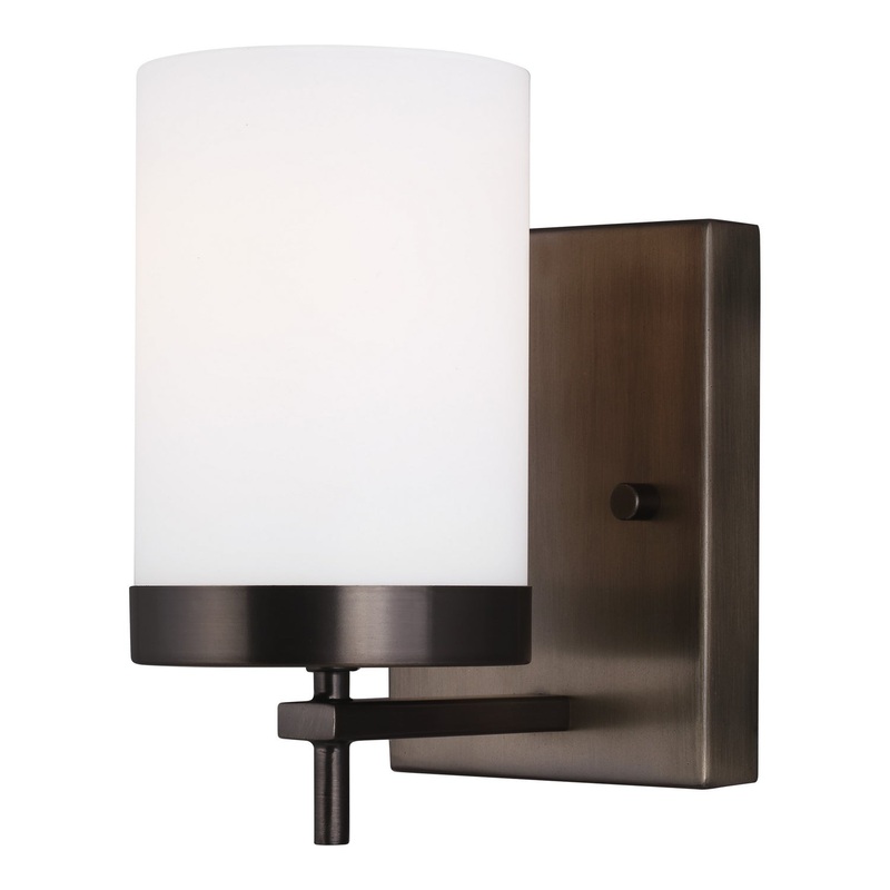 Zire 1-Light Wall&Bath Sconce in Brushed Oil Rubbed Bronze with Etched & White Inside Glass