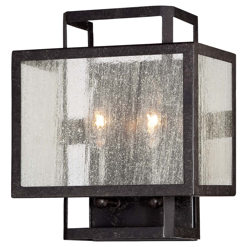 Camden Square 2-Light Wall Sconce in Aged Charcoal & Clear Seeded Glass