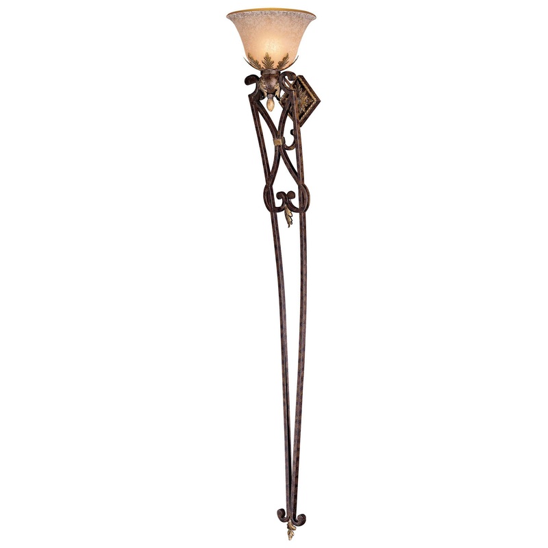 Zaragoza 1-Light Wall Torchiere in Golden Bronze with Salon Scavo Glass