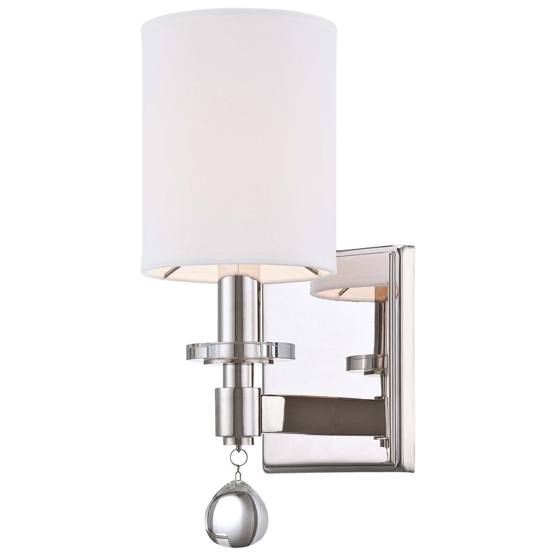 Chadbourne 1-Light Wall Sconce in Polished Nickel with White Cloth Shade