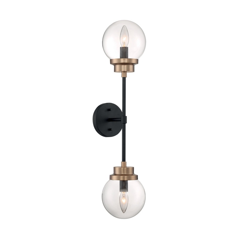 Axis 2-Light Wall Sconce in Matte Black & Brass Accents