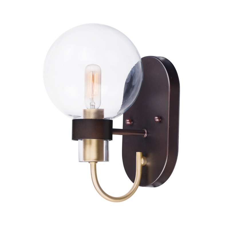 Bauhaus 1-Light Wall Sconce in Bronze / Satin Brass with Clear Glass