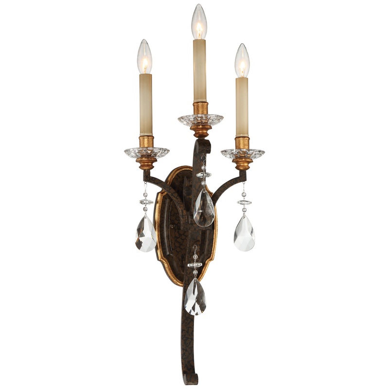 Chateau Nobles 3-Light Wall Sconce in Raven Bronze with Sunburst Gold H