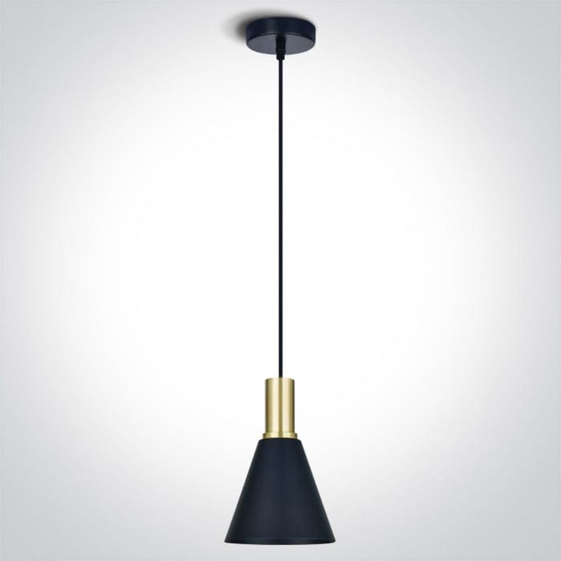 Brushed Brass Black Shade 10w E27 Pendant SKU: 63122/BBS