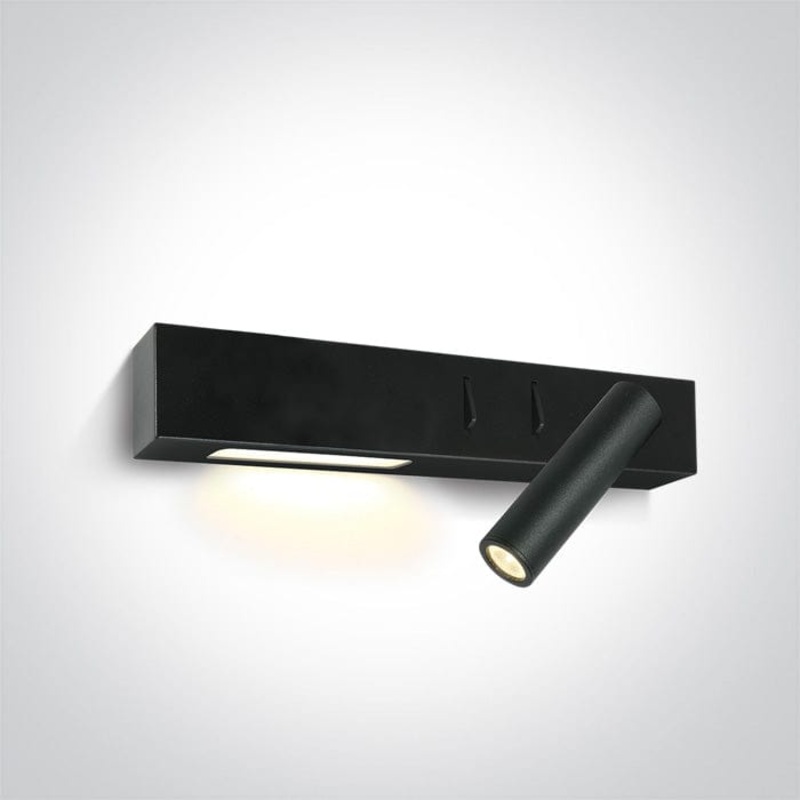 Black 3W LED + 6W side right light bedside adjustable fitting with 2 switches, IP20. Complete with 500mA and 700mA drivers. One Light SKU:65146A/B/W