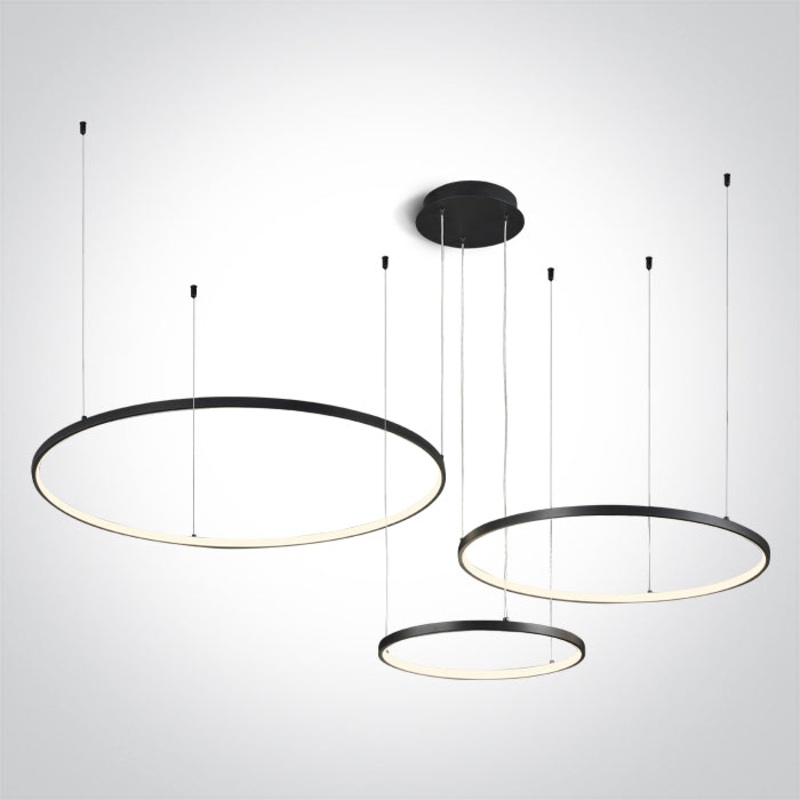 BLACK 3x RINGS 40cm/60cm/80cm 65W WW IP20 230V DIMMABLE One Light 63150B/B/W
