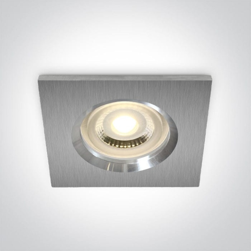 Aluminium IP65 Bathroom Recessed spotlight with GU10 lampholder. One Light SKU:50105R1/AL