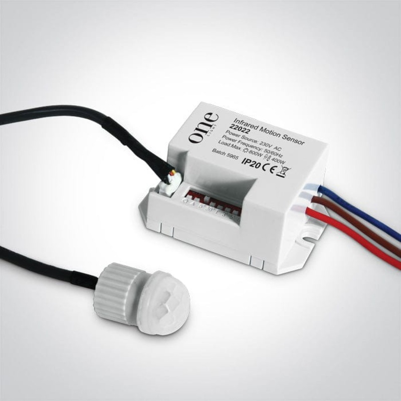 White Infrared motion sensor for built in installation.Sensor Head: IP65.Sensor Controller: IP20.Complies with standard EN60669  One Light SKU:22022