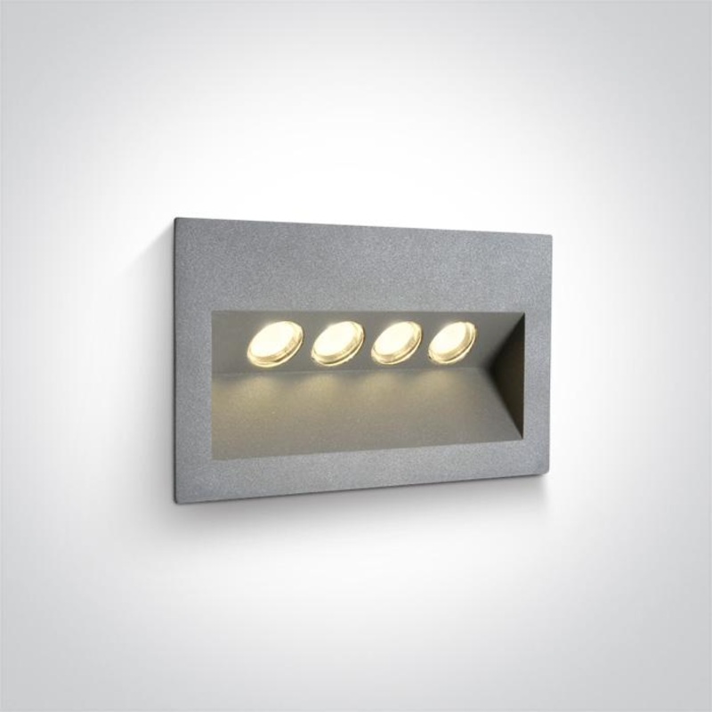 Wall Light Recessed Grey Rectangular Warm White LED Outdoor LED built in 280lm 4x1W Die Cast One Light SKU:68048/G/W