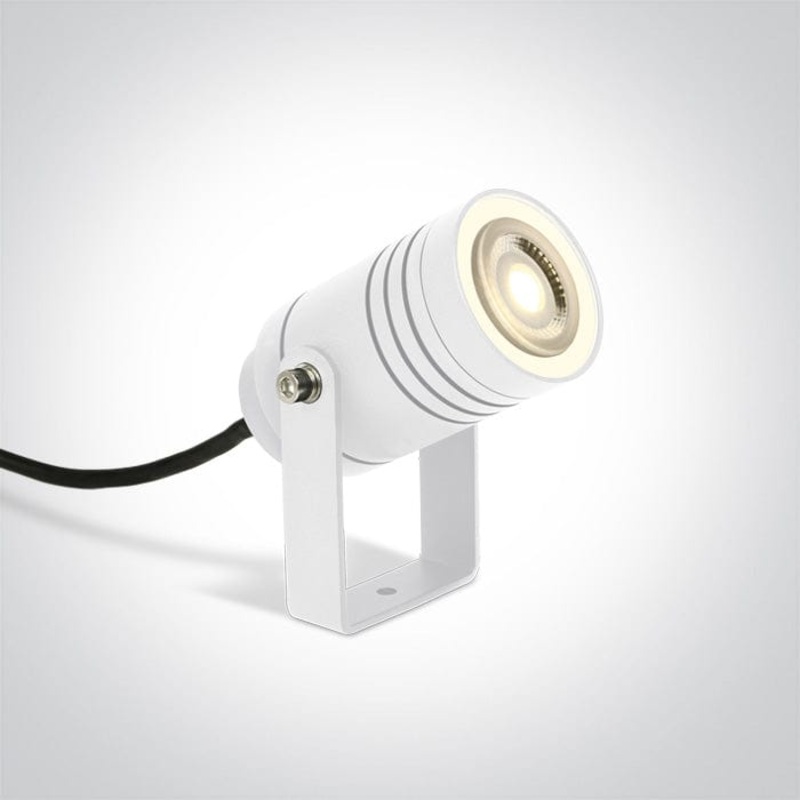 White 10W garden spotlight, MR16, GU10, IP65, supplied with spike, for garden illumination.  One Light SKU:67198G/W