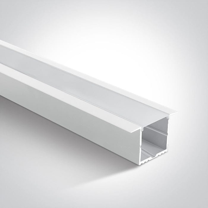 White 2m Recessed aluminium profile with PC opal diffuser. Complete with 2 pairs end cups and 4 fixing clips. Suitable for 7835, 7845, 7846, 7875, 7880, 7882, 7884 & 7887 and LED Strips 30mm. One Light SKU:7910R/W