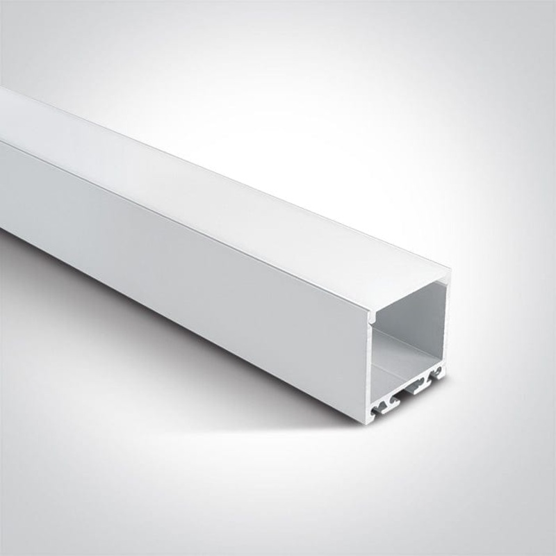 White 2m Surface aluminium profile with PC opal diffuser. Complete with 2 pairs end cups. Suitable for 7835, 7845, 7846, 7875, 7880, 7882 & 7887 and LED Strips 25mm. One Light SKU:7912/W