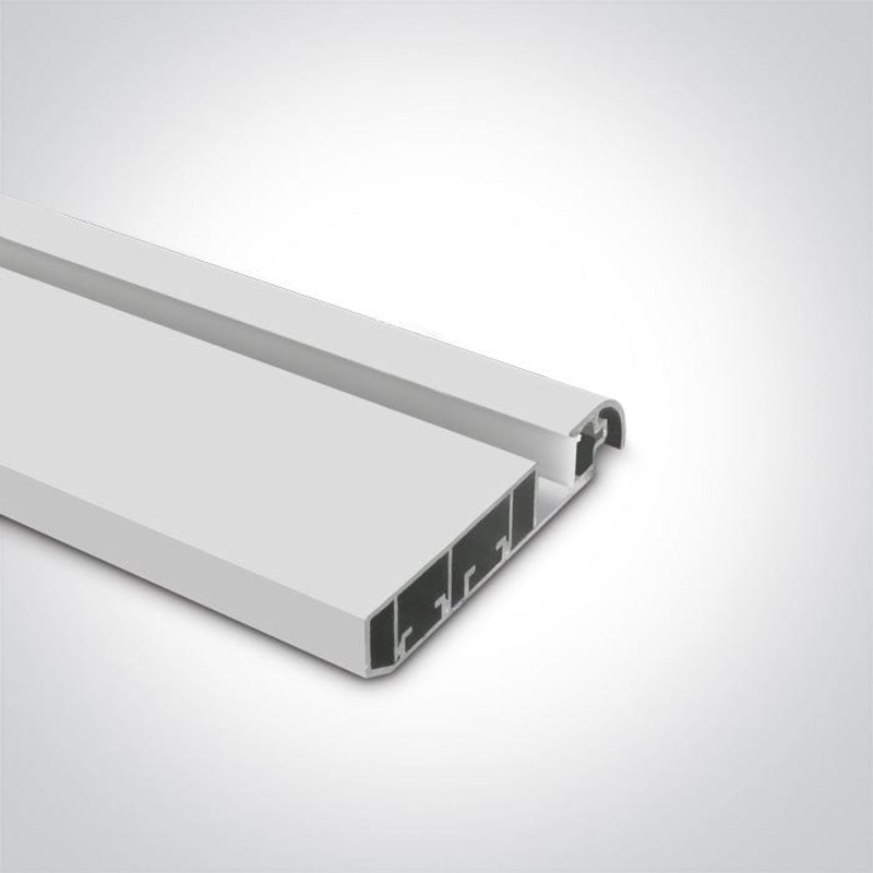 White 2m wall aluminium LED skirting profile with PC opal diffuser. Complete with 2 pairs end cups. Suitable for 7820, 7843 & 7844 and LED Strips 8mm. One Light SKU:7922/W