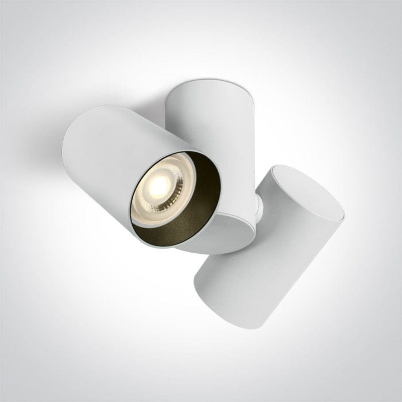 White 2x10W MR16 GU10 Low Glare Adjustable Ceiling Light. Complete with black and brass reflectors. One Light SKU:65205E/W