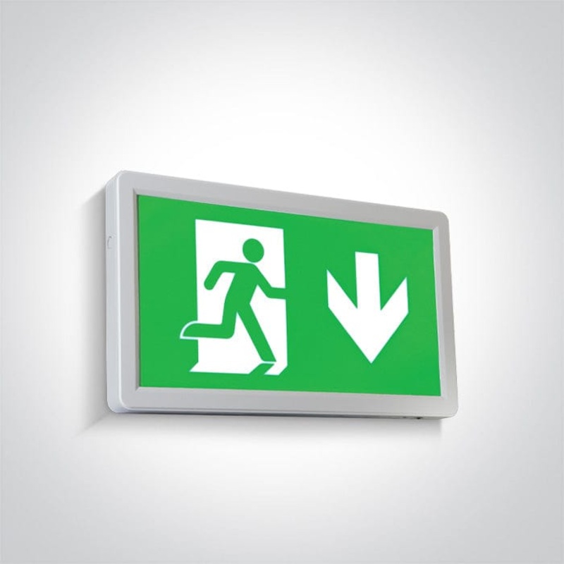 White 3W LED Wall and ceiling Exit sign, IP20.Supplied with non-dimmable LED driver.  One Light SKU:89408/W